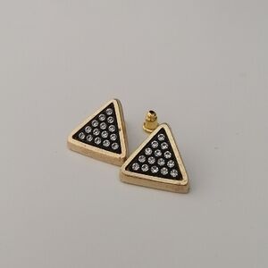 🔹3/$35🔹Vintage Triangle Clear Crystals Black Goldtone Stud Earrings